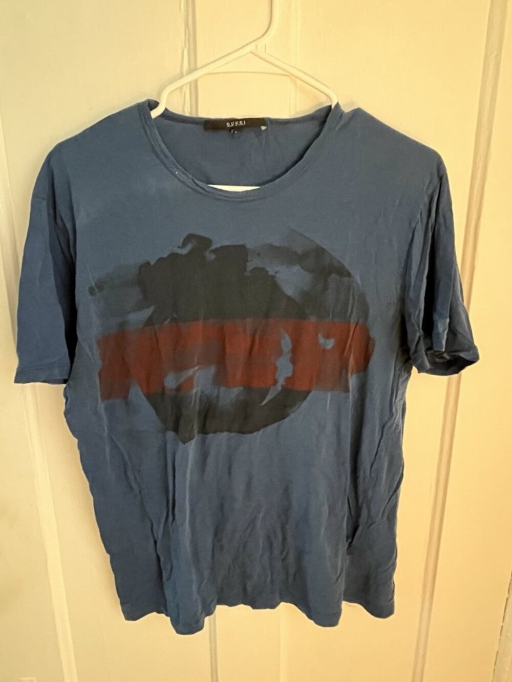 Men's Blue Gucci Shirt Black And Red Interlocking Logo